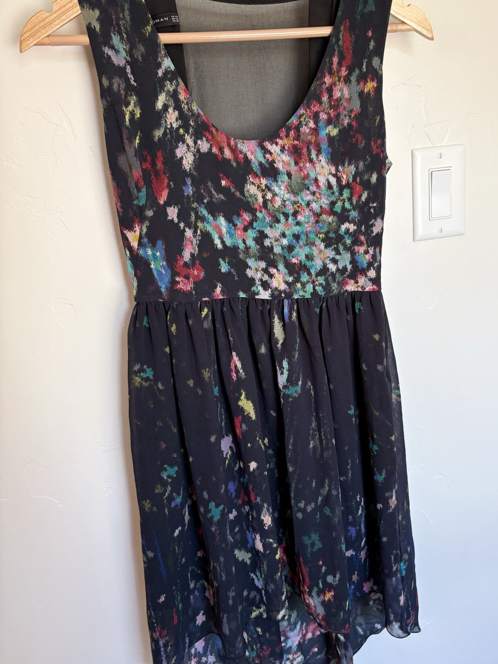 Zara Woman Watercolor Floral High Low Dress Sheer Back Panel XS